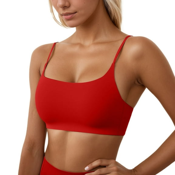 KHONTS,Women's Adjustable Spaghetti Strap Sports Bras Scoop Neck Wireless Athletic Camisole Padded Yoga Workout Crop Tops RD1 S