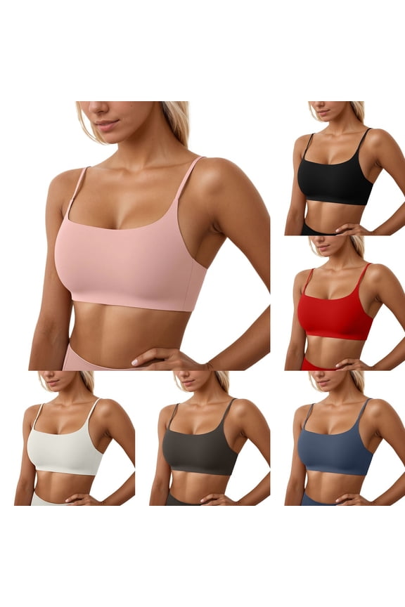 ,Women's Adjustable Spaghetti Strap Sports Bras Scoop Neck Wireless Athletic Camisole Padded Yoga Workout Crop Tops White S