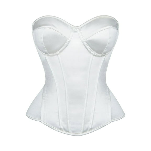 KHONTS,Women’s Backless Strapless Satin Longline Bustier Bridal Bras Full Support Lingerie for Women White L
