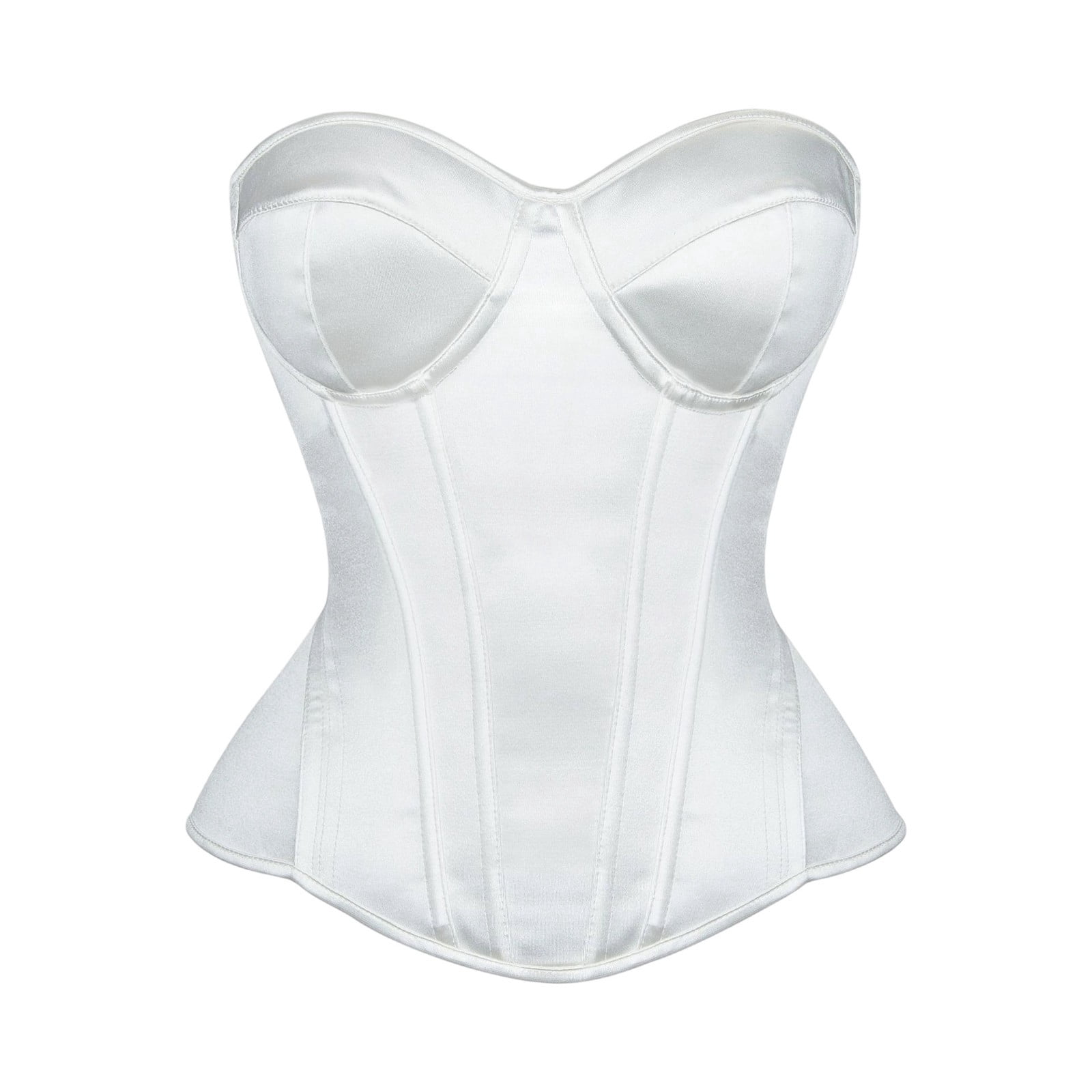 KHONTS,Womenâs Backless Strapless Satin Longline Bustier Bridal Bras Full Support for Women White S
