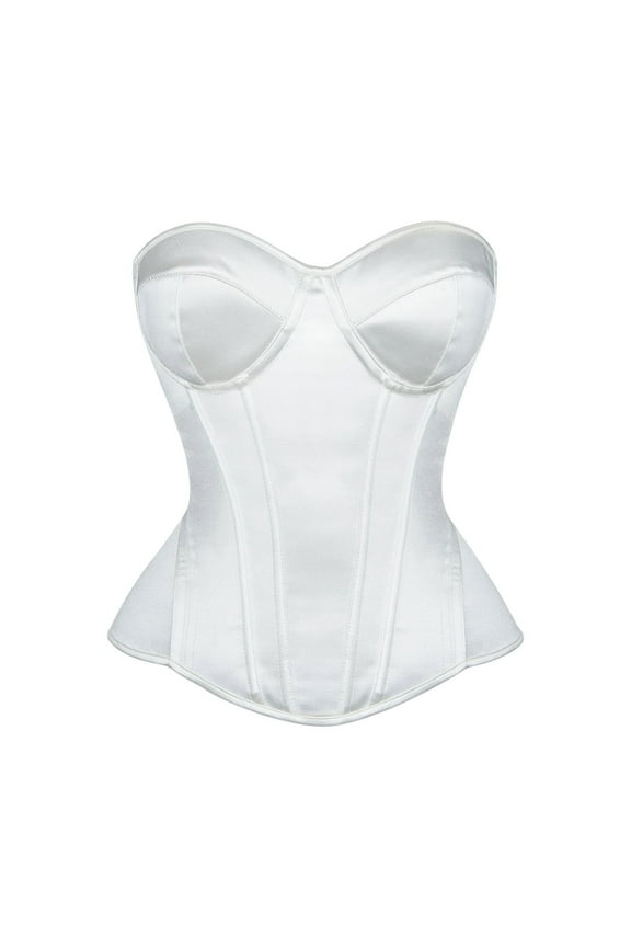 ,Women’s Backless Strapless Satin Longline Bustier Bridal Bras Full Support Lingerie for Women White XS