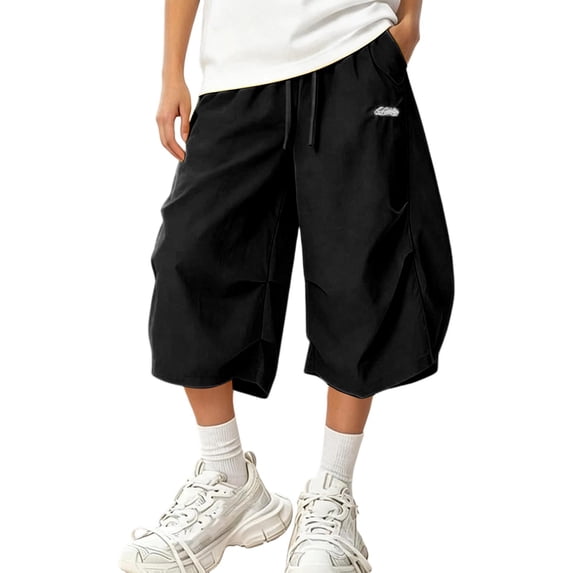 KHONTS Women's Baggy Summer Shorts Pants 20s Loose Wide Leg Hip Hop Casual Bermuda Shorts Streetwear Black M