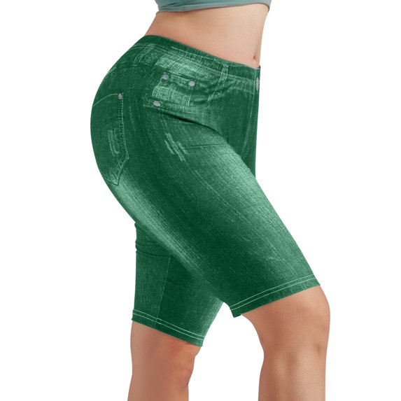 KHONTS Women's Bermuda Shorts Pull on Knee Length Stretchy Jean Leggings Green XXL
