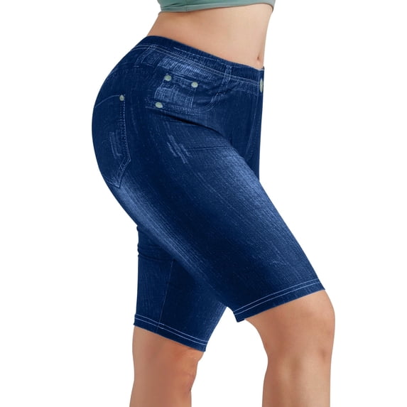 KHONTS Women's Bermuda Shorts Pull on Knee Length Stretchy Jean Leggings Navy XXL