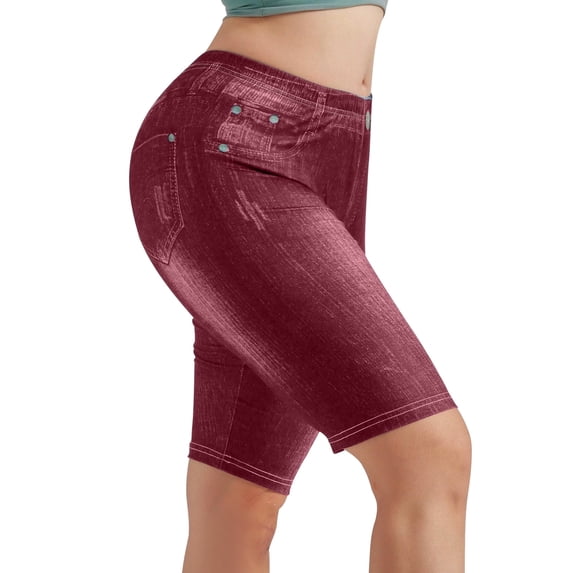 KHONTS Women's Bermuda Shorts Pull on Knee Length Stretchy Jean Leggings Red XXL