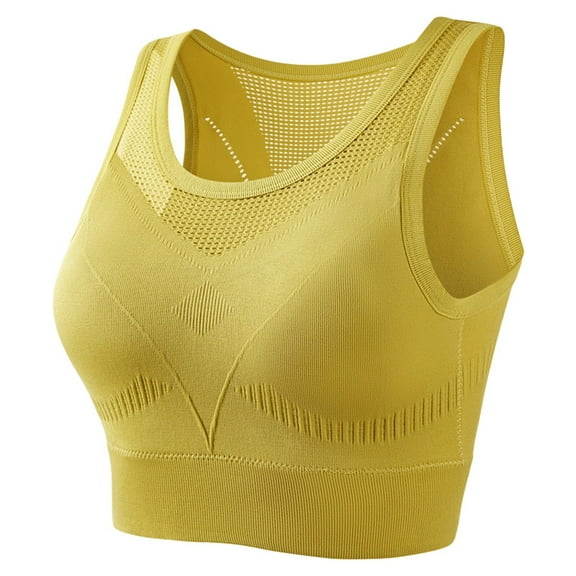 KHONTS Women's Breathable Bras Back Push-Up Yoga Vests Fixed Chest Pad Style Wireless Push-Up Sports Comfy Bra Yellow S