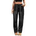 thumbnail image 1 of KHONTS Women's Cargo Jeans High Waist Y2k Straight Leg Trendy Stretchy Lightweight Jeans Black XXL, 1 of 5