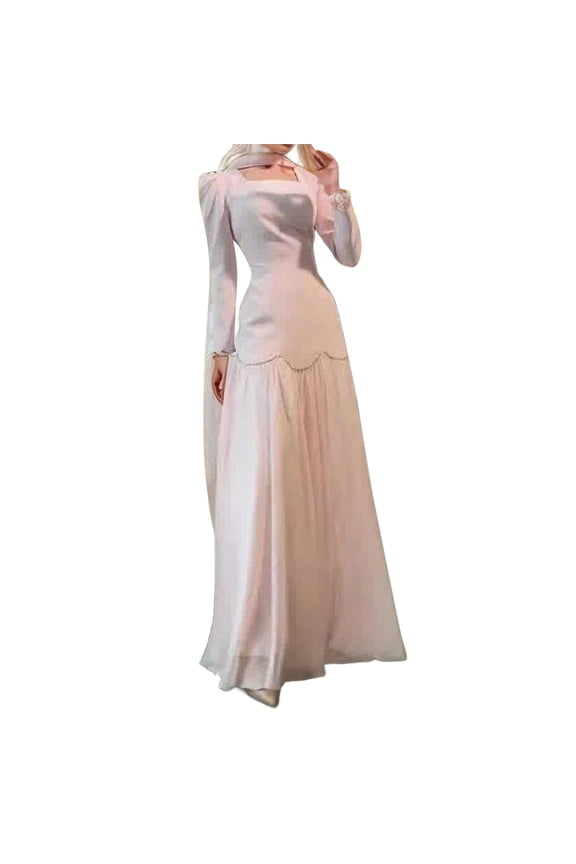Women's Chiffon Kaftan Abaya Dress Long Sleeve Self Tie Flowy Maxi Dress Evening Gown Red XL