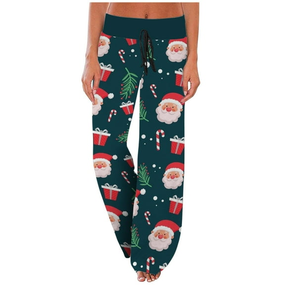 KHONTS Women's Christmas High Waist Baggy Comfy Pajamas Drawstring Stretch Floral Print Long Wide Leg Loungepants V M