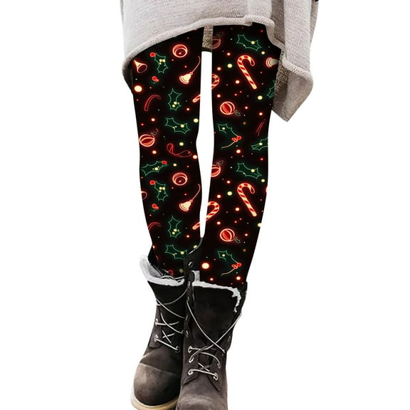 KHONTS Women's Christmas Printed Pants Festive Holiday Leggings Soft Stretch High Waist Daily Wear Bottoms Black3 XL