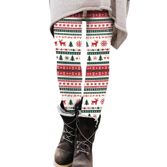 KHONTS Women's Christmas Printed Pants Festive Holiday Leggings Soft Stretch High Waist Daily Wear Bottoms Red XL