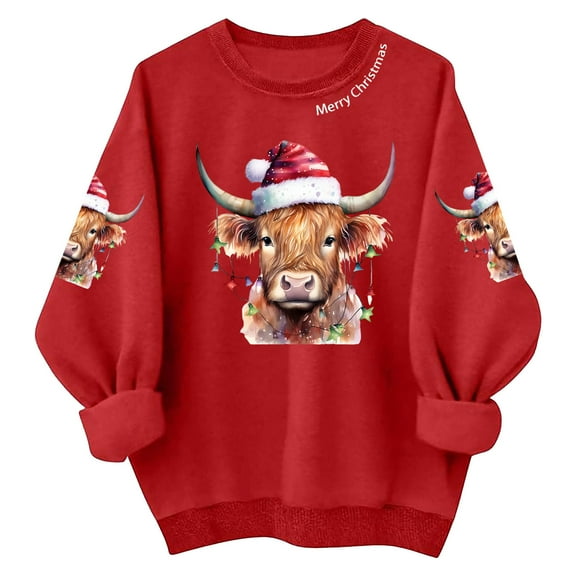KHONTS Women's Christmas Sweatshirt Crew Neck Cute Festive Print Pullover Long Sleeve Graphic Tops B M