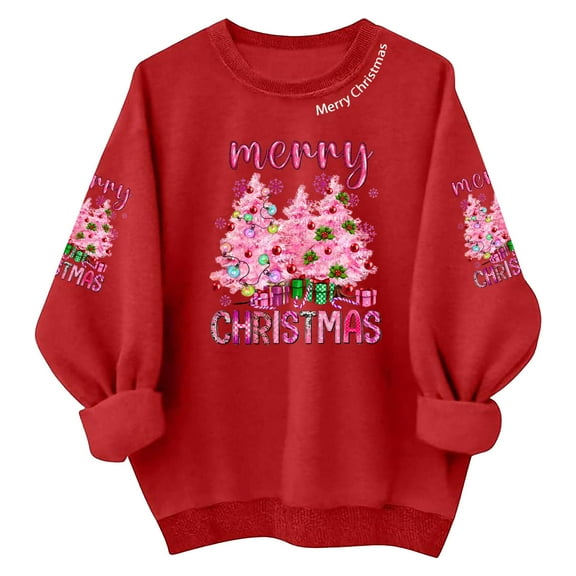 KHONTS Women's Christmas Sweatshirt Crew Neck Cute Festive Print Pullover Long Sleeve Graphic Tops Q M
