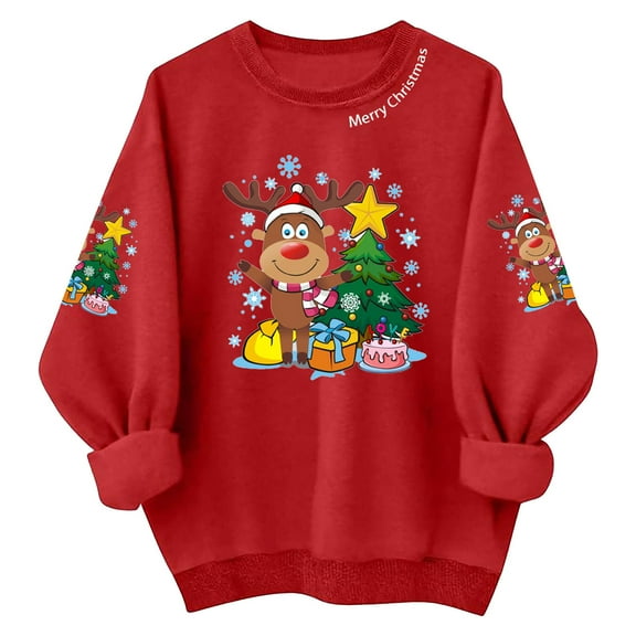 KHONTS Women's Christmas Sweatshirt Crew Neck Cute Festive Print Pullover Long Sleeve Graphic Tops T S
