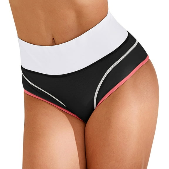 KHONTS Women's Color Blocking High Waist Triangle Underwear Plus Size Workout Thong Breathable Soft Pants Black XL