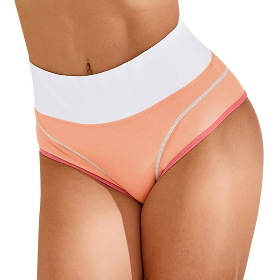 KHONTS Women's Color Blocking High Waist Triangle Underwear Plus Size Workout Thong Breathable Soft Pants Orange S
