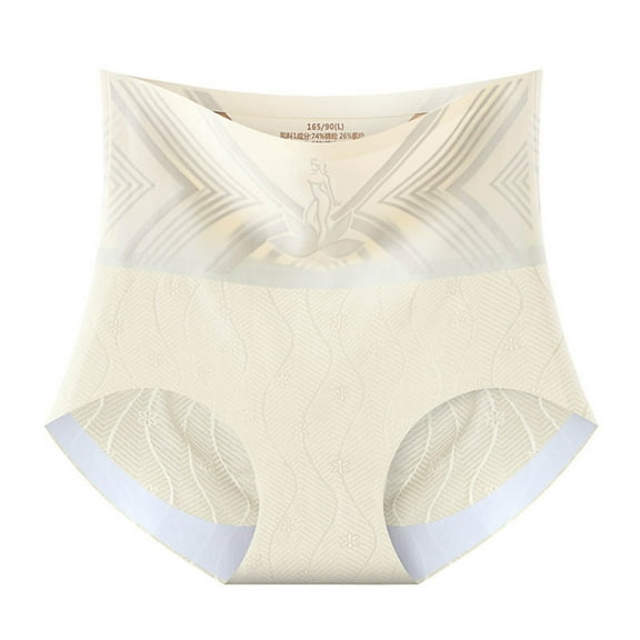 KHONTS Women's Color Blocking Underwear High Waist Full Coverage Briefs Comfort Soft Panties Stretch Breathable Underpants Beige XL