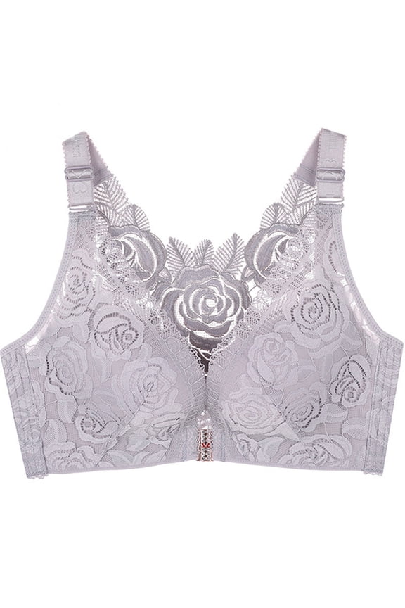 ,Women's Comfort Rose Lace Bras Push up Soft Bra Supportive Lift Racerback Elegant Bralettes Grey 42C