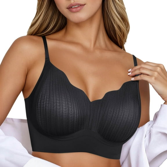 KHONTS,Women's Comfortable Wireless Push up Bras No Underwire Seamless Bra Support Full Coverage Padded Bralettes Black L