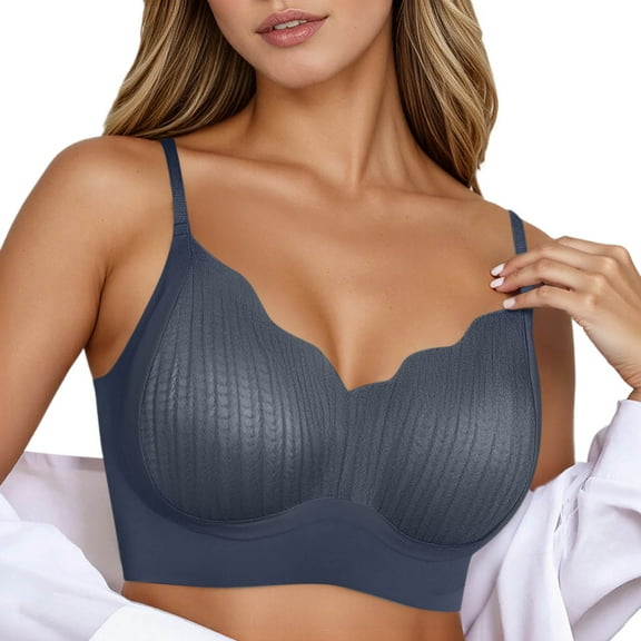 KHONTS,Women's Comfortable Wireless Push up Bras No Underwire Seamless Bra Support Full Coverage Padded Bralettes Grey XXXL