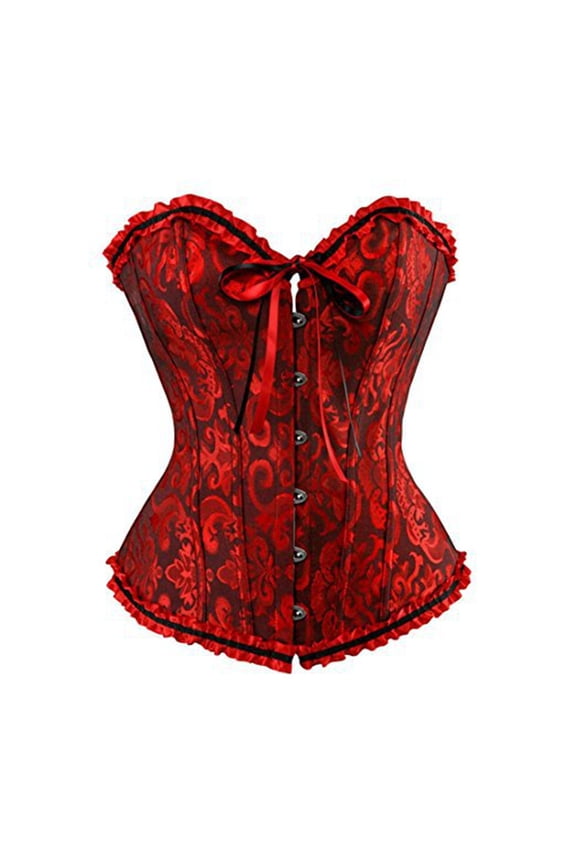 Women's Corset TopsRenaissance Corset Bustier Floral Trim Shapewear Halloween Outfits For Party Club Stage Red S