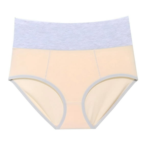 KHONTS Women's Cotton Underwear High Waist Full Coverage Briefs Soft Breathable Postpartum Panties Stretch Underpants Beige XL