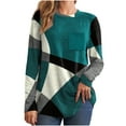 thumbnail image 1 of KHONTS Women's Crew Neck T Shirts Long Sleeve Casual Tops Color Block Geometry Winter Fall Tee Shirt with Pockets Green XL, 1 of 5