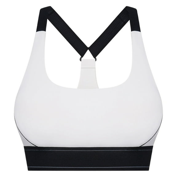 KHONTS Women's Criss Cross Sports Bras Adjustable Straps U-Neck Wireless Padded Workout Medium Support Crop Tops White 6