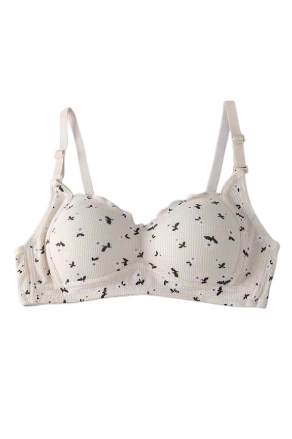 ,Women’s Cute V-Plunge Bras Push up Wireless Floral Bra Seamless Cute Sweet T-Shirt Bralettes Beige 38