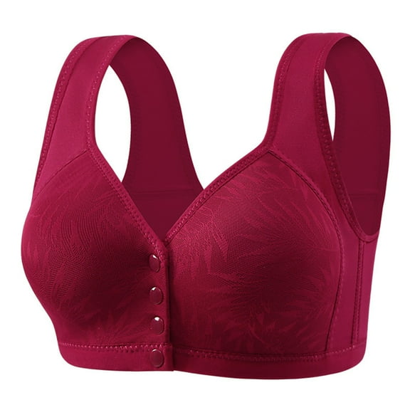 KHONTS,Women's Daisy Comfy Front Closure Bras Push up No Underwire Supportive Bra Soft Lift Breathable Bralettes for Older Women Wine 36