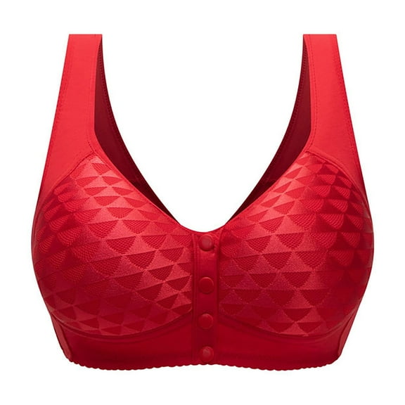 KHONTS,Women's Daisy Comfy Front Snap Closure Bras Floral Lace Full Coverage Bra Wireless Seniors Everyday Bralettes Red XL