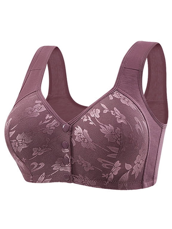 ,Women's Daisy Front Closure No Underwire Bras Full Coverage Breathable Senior Bra Upgraded Push up Padded Bralettes Purple 50