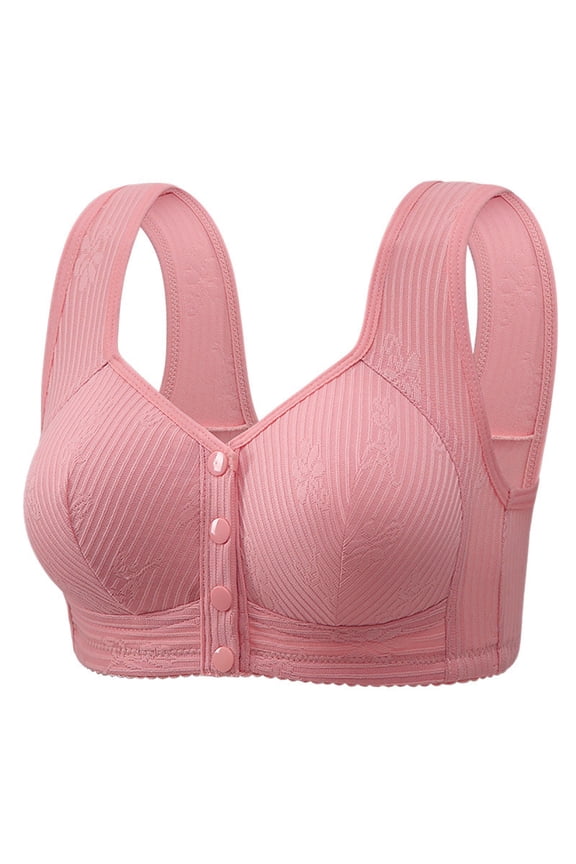 ,Women's Daisy Front Snap Closure Bras Supportive Push up Lift Bra Seniors Everyday Soft Breathable Bralettes for Older Women Rose Gold 46