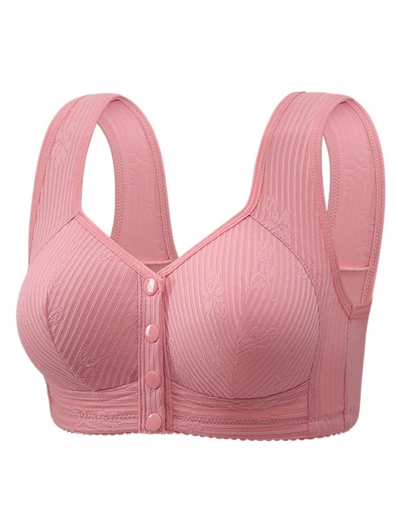 ,Women's Daisy Front Snap Closure Bras Supportive Push up Lift Bra Seniors Everyday Soft Breathable Bralettes for Older Women Rose Gold 50