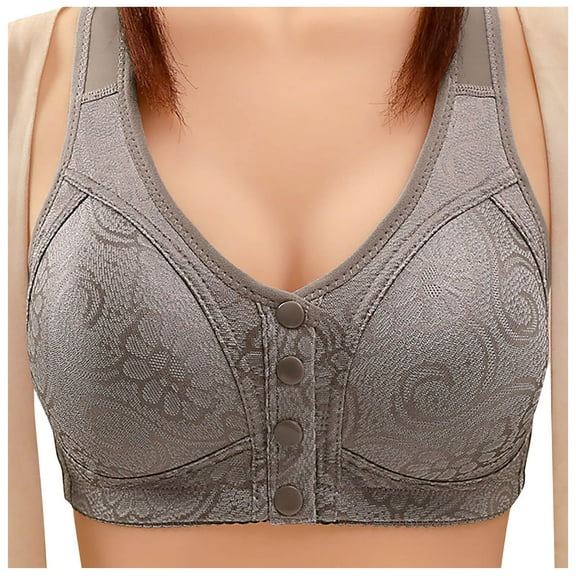 KHONTS,Women's Daisy Seniors Plus Size Bras Front Snap Closure Push up Bra Comfortable Soft Solid Color Basic Bralettes Grey 44