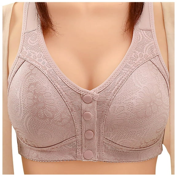 KHONTS,Women's Daisy Seniors Plus Size Bras Front Snap Closure Push up Bra Comfortable Soft Solid Color Basic Bralettes Light Purple 38