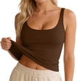 thumbnail image 1 of KHONTS Women's Double Lined Square Neck Tank Top Sleeveless Basic Crop Tops Trendy Going out Tops with Built in Bra Brown M, 1 of 6