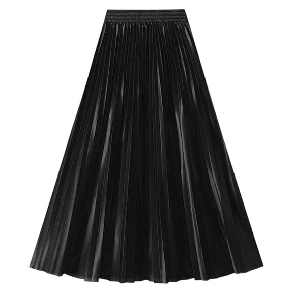 KHONTS Women's Elastic-Waist Accordion Pleated Metallic Long Party Skirt Black One Size