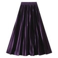 thumbnail image 1 of KHONTS Women's Elastic-Waist Accordion Pleated Metallic Long Party Skirt Dark Purple One Size, 1 of 2
