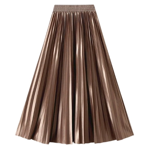 KHONTS Women's Elastic-Waist Accordion Pleated Metallic Long Party Skirt Gold One Size