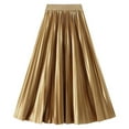 thumbnail image 1 of KHONTS Women's Elastic-Waist Accordion Pleated Metallic Long Party Skirt Yellow One Size, 1 of 2