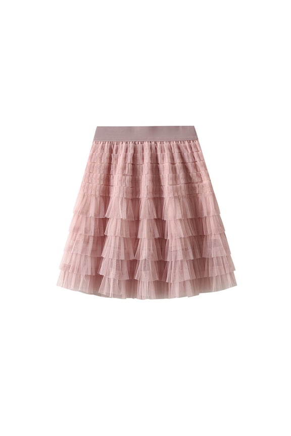 Women's Elastic Waist Layered Tulle Tutu Mini Skirt Mesh Layered Short Skirt Red S
