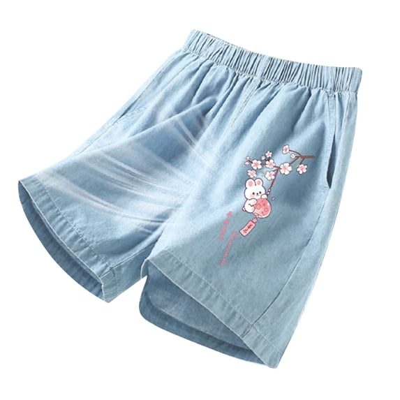 KHONTS Women's Elastic-Waist Pull-On Denim Shorts Summer Comfy Casual Short Pants ,Size 3-13 Years Light Blue3 160