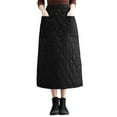 thumbnail image 1 of KHONTS Women's Elastic Waist Quilted Skirt Winter Warm Padded Quilted Midi Long Puffer Insulated Skirt with Pockets Black XL, 1 of 6
