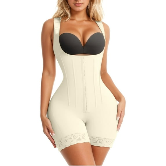 KHONTS Women's Fajas Colombianas Moldeadoras Bodyshaper Post Surgery Stage 2 Bbl Compression Garment with Zipper Crotch Beige M