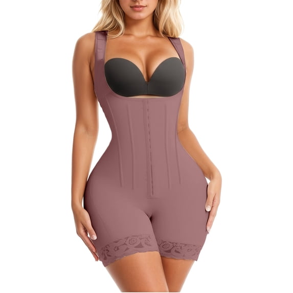 KHONTS Women's Fajas Colombianas Moldeadoras Bodyshaper Post Surgery Stage 2 Bbl Compression Garment with Zipper Crotch Brown XS