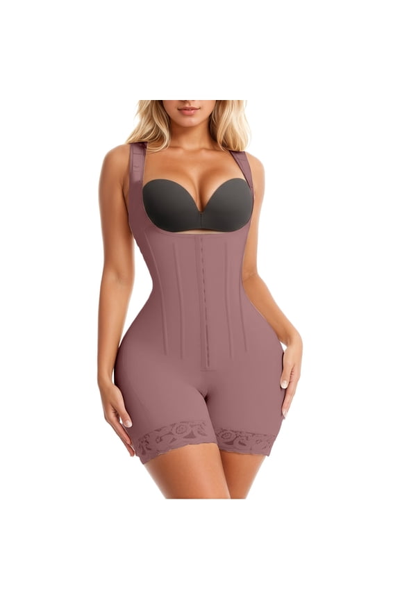 Women's Fajas Colombianas Moldeadoras Bodyshaper Post Surgery Stage 2 Bbl Compression Garment with Zipper Crotch Brown XS