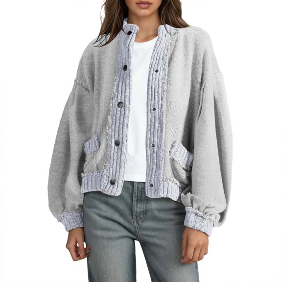 KHONTS Women's Fall Cardigans Oversized Long Sleeve Button down Sweaters Chunky Knit Jacket Trendy Outerwear Sky Blue XL