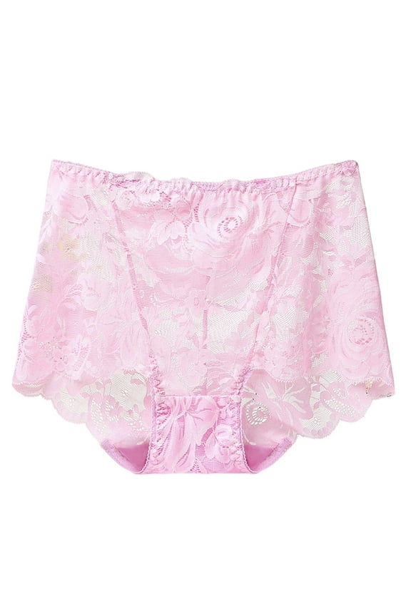 Women's Floral Lace High Waist Panties Full Coverage Mesh Breathable Transparent Panties Soft Elastic Underwear Pink XXXXL