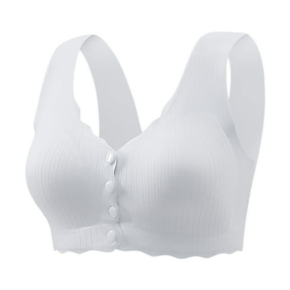 KHONTS,Women's Front Closure Bras Wireless No Underwire Comfort Bra Convenient Seamless Supportive Mastectomy Bralettes Light Gray L